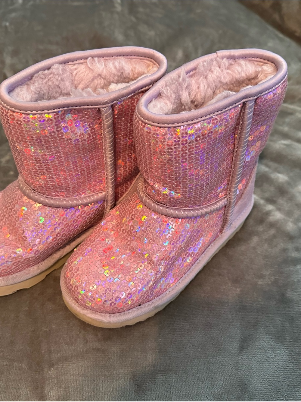 UGG Kids Iridescent Pink Sequin Shearling Boots